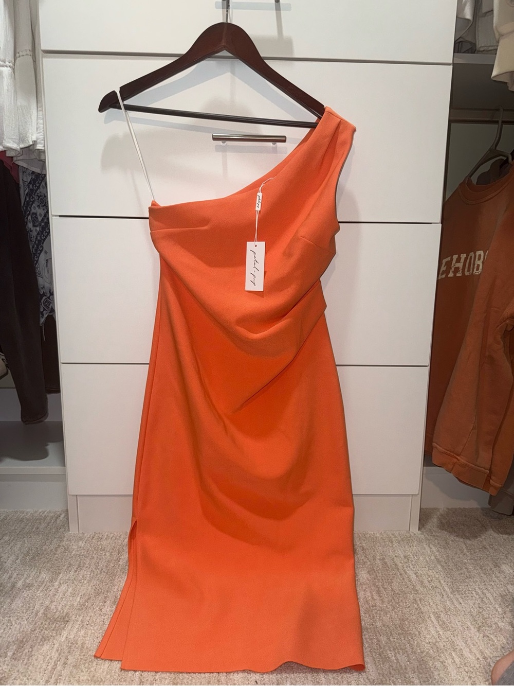 Petal & Pup One-Shoulder Orange Midi Dress